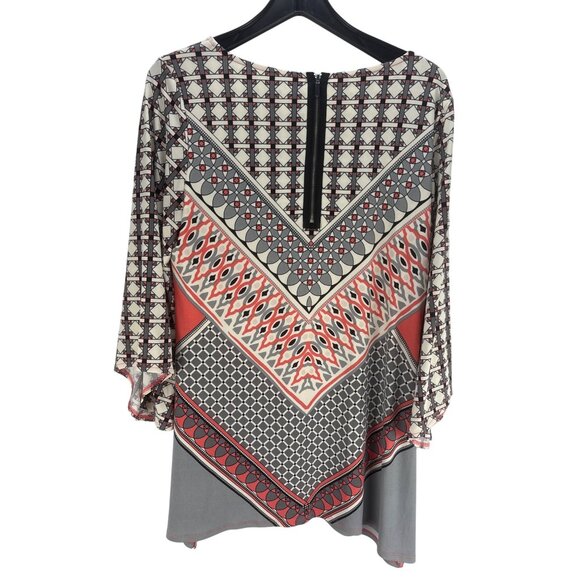 Alfani Graphic Tunic Top Multicolor Bell Sleeve Blouse Medium Career Casual - Picture 5 of 5